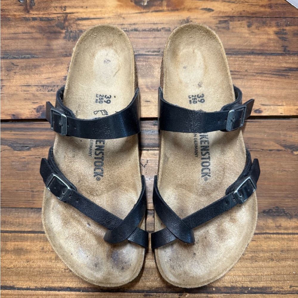 Birkenstock Black Sandals with Adjustable Straps and Cork Footbed